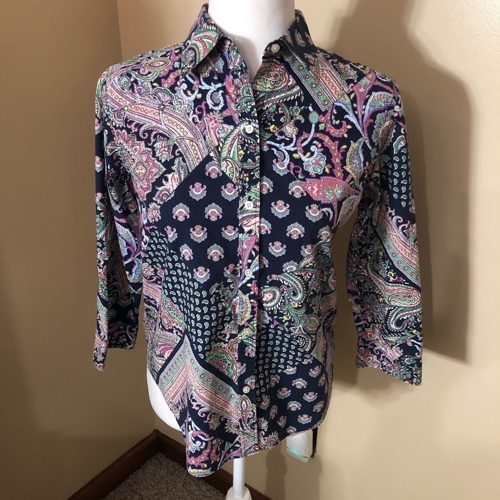 Lauren Ralph Lauren Paisley Print Non Iron Button Up Shirt Sz S